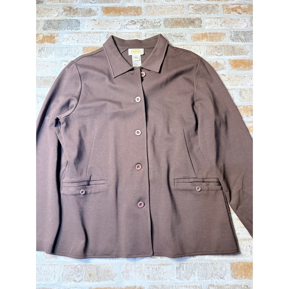 Talbots Brown Button Front Jacket Long Sleeve Pointed Collar Pockets Size L